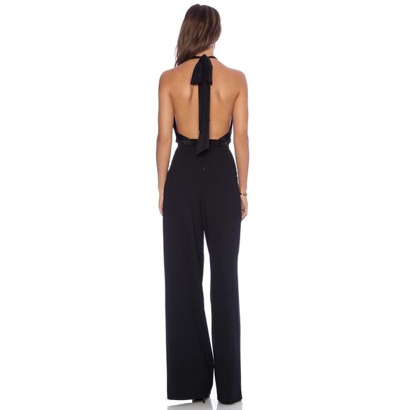 ALICE + OLIVIA Open Back Disco black silk Jumpsuit halter cowl neck US 2 $495 - Picture 6 of 11